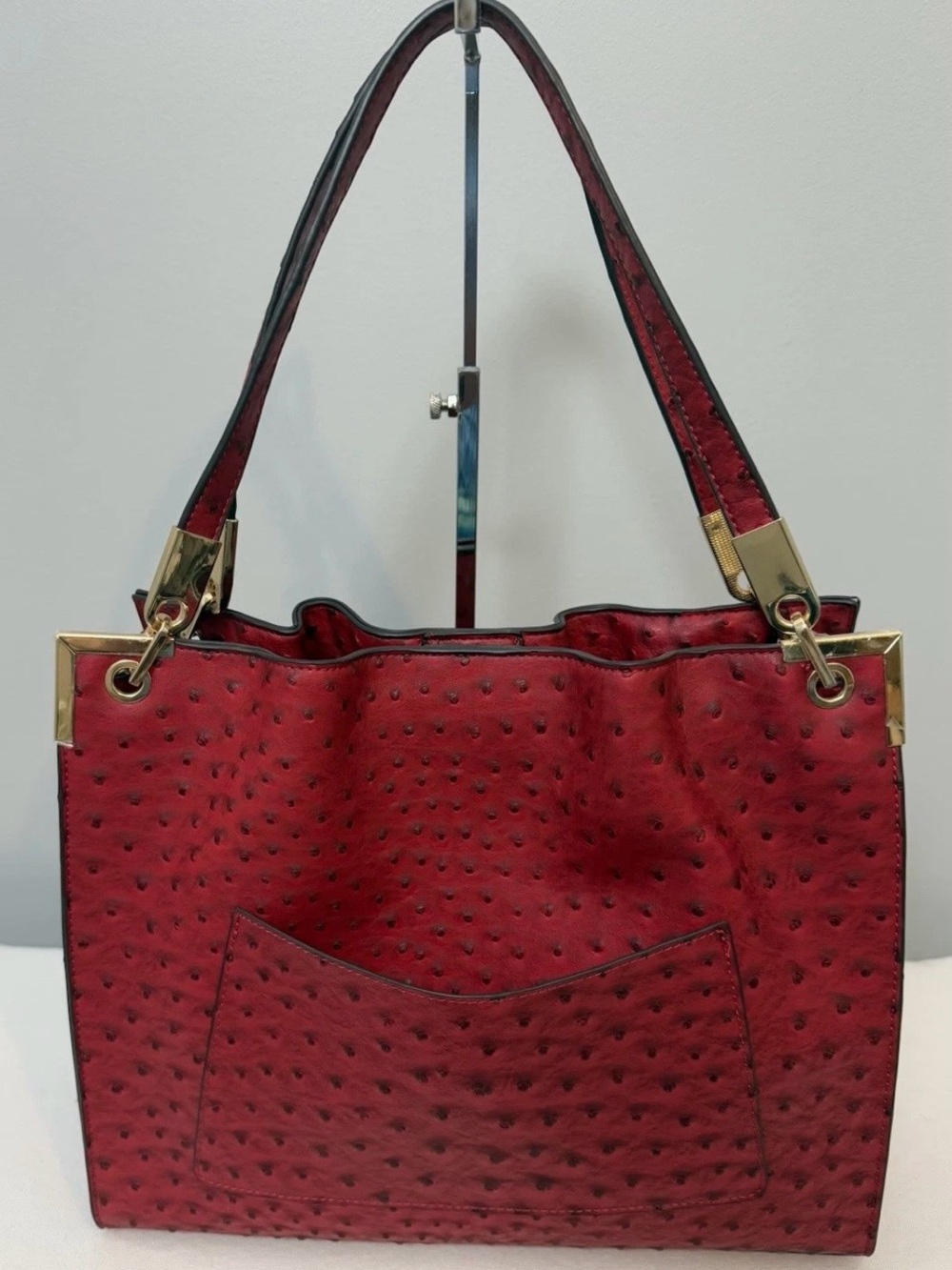 Cato Red Ostrich Texture Shoulder Tote Bag